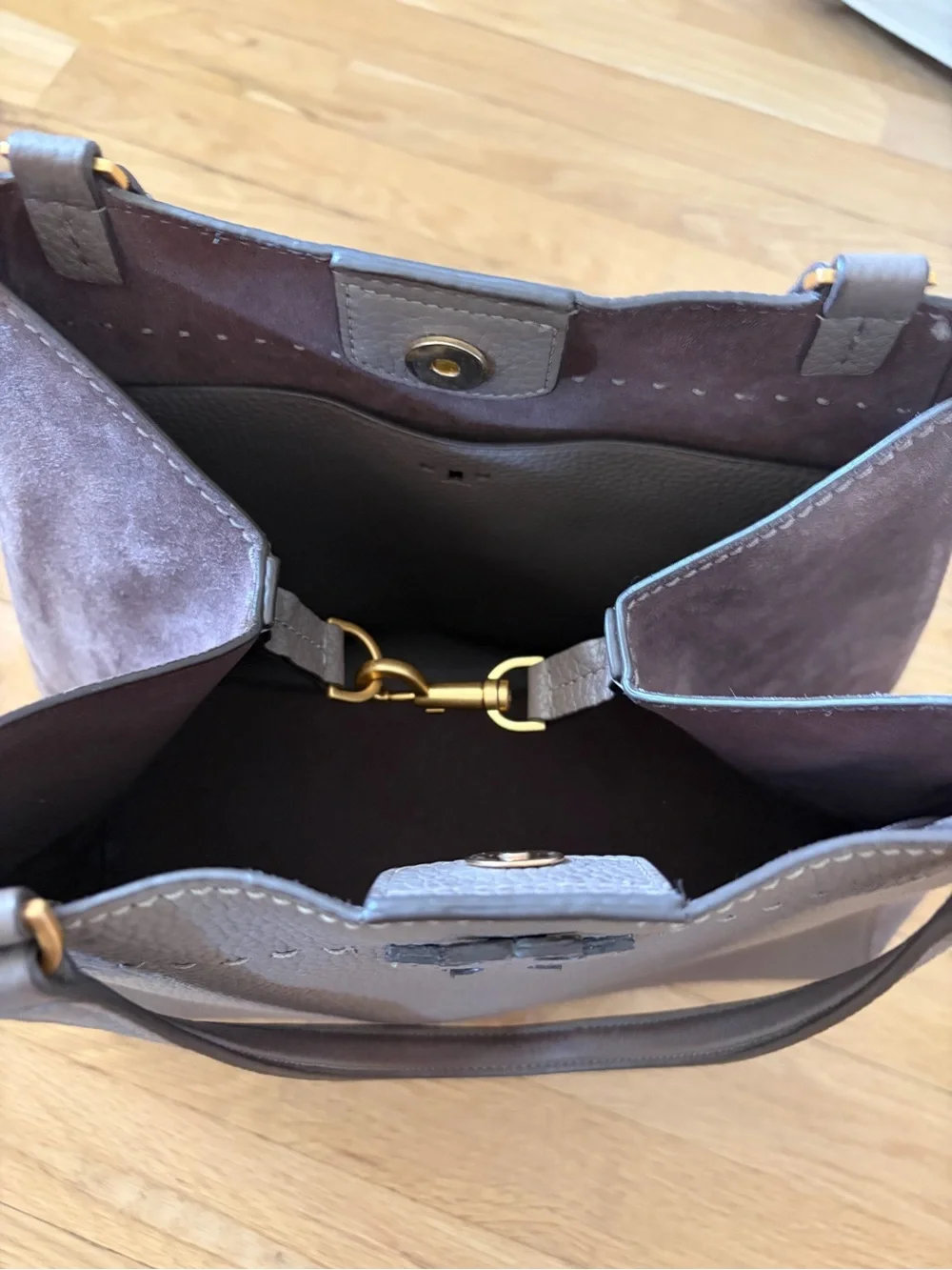 Tory Burch Taupe Pebbled Leather Shoulder Bag